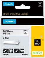Labeltape Dymo Rhino industrieel vinyl 12mm zwart op wit