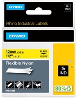 Labeltape Dymo Rhino industrieel nylon 12mm zwart op geel