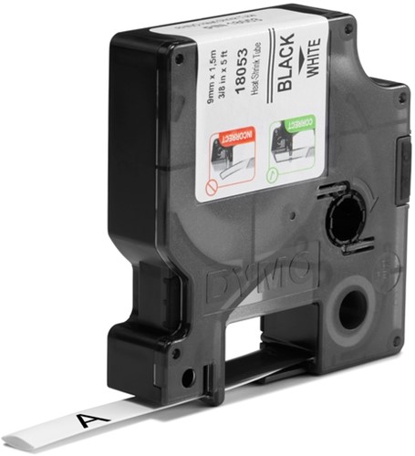 Labeltape Dymo Rhino industrieel krimpkous 9mm zwart op wit-2