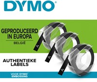 Reliëftape Dymo embossing plastic 9mm wit op zwart-1