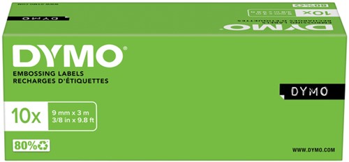 Reliëftape Dymo embossing vinyl 9mm wit op blauw-3