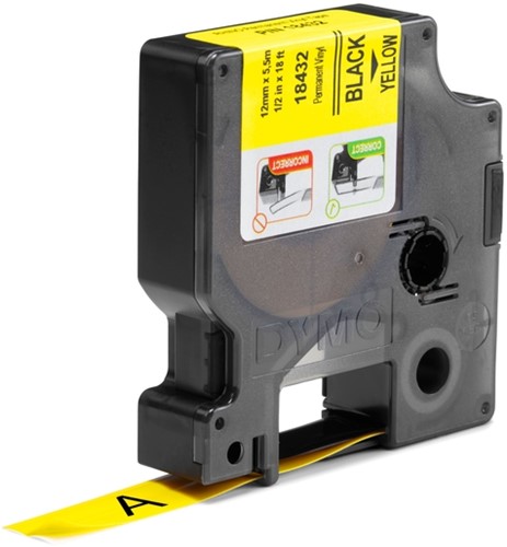 Labeltape Dymo Rhino industrieel vinyl 12mm zwart op geel-2