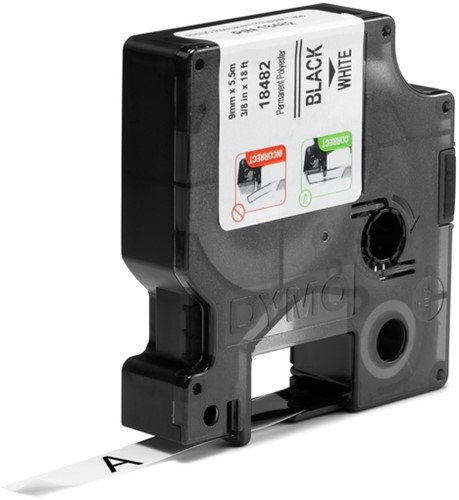 Labeltape Dymo Rhino industrieel polyester 9mm zwart op wit-2