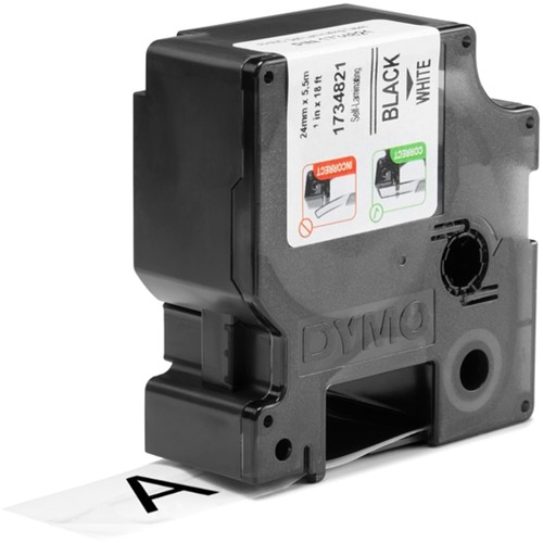 Labeltape Dymo Rhino industrieel zelflaminerend 24mm zwart op wit-2