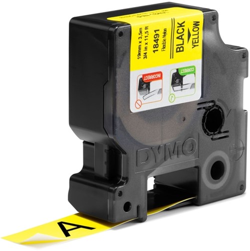Labeltape Dymo Rhino industrieel nylon 19mm zwart op geel-2