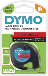Labeltape Dymo LetraTag plastic 12mm zwart op rood