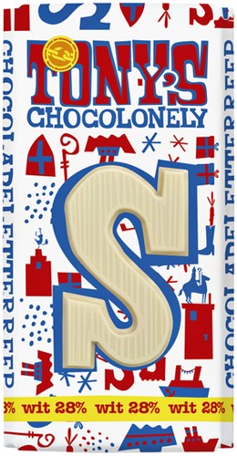Chocoladeletter Tony's Chocolonely wit S 180gr