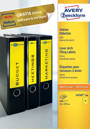 Rugetiket Avery breed 61x192mm zelfklevend geel 100 vel-2