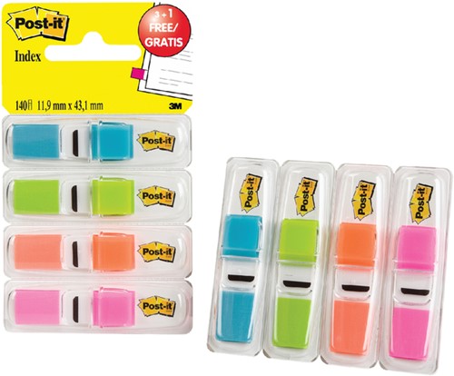 Indextabs Post-it 6834 11.9mmx43.1mm helder 3+1 gratis assorti 35 tabs per dispernser