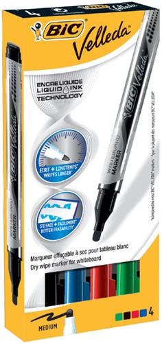 Whiteboardmarker Bic Velleda liquid rond medium assorti 4 stuks