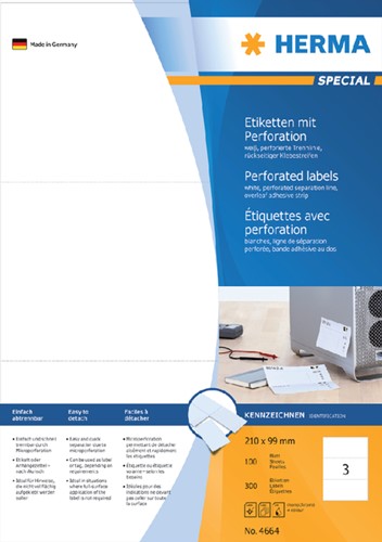Etiket HERMA 4664 210x99mm geperforeerd wit 300 stuks-2