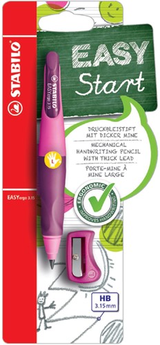 Vulpotlood STABILO Easyergo HB 3.15mm linkshandig roze/lila incl puntenslijper blister à 1 stuk