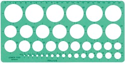 Cirkelsjabloon Linex 39 cirkels met inktvoetjes 1-35mm groen
