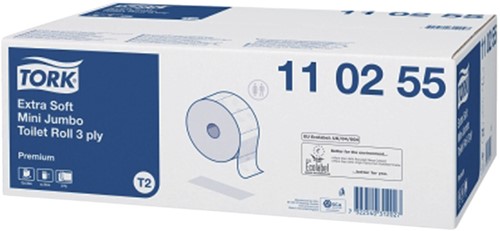 Toiletpapier Tork T2 Premium jumbo klein 3-laags 120m wit 110255-3