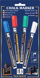 Krijtstift Securit SMA-100 rond 1-2mm wit/blauw/groen/rood blister à 4 stuks