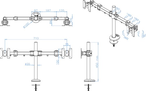 Monitorarm Neomounts D960DG doorvoerklem zwart-2