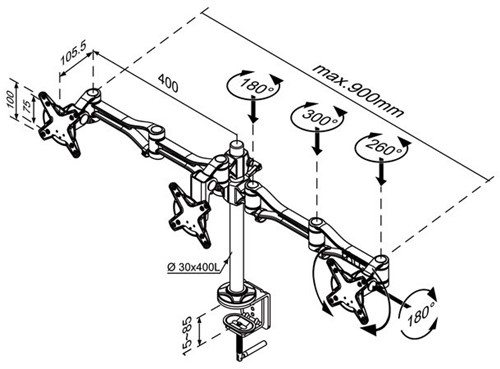 monitorarm Newstar D1030D3 3x10-18" met klem zilvergrijs-2