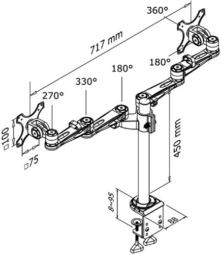 Monitorarm Neomounts D935D 2x10-27" met klem zilvergrijs-2