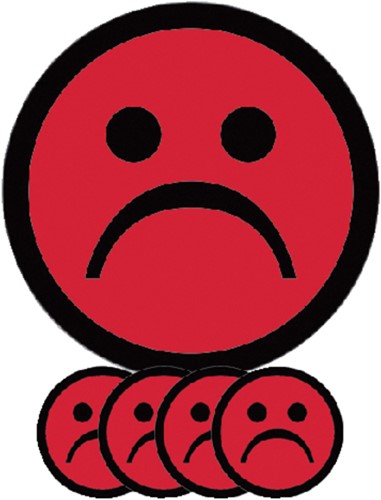 Magneet smiley 25mm emotie bedroefd rood 5 stuks