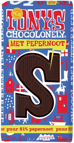 Chocoladeletter Tony's Chocolonely puur pepernoot S 180gr