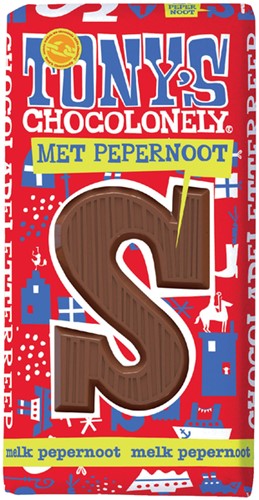 Chocoladeletter Tony's Chocolonely melk pepernoot S 180gr