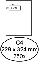 Envelop Hermes akte C4 229x324mm venster 4x11links zelfklevend 250 stuks